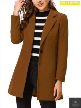 Women's Winter Pea Coat Notched Lapel One Button Mid-Length Overcoat
